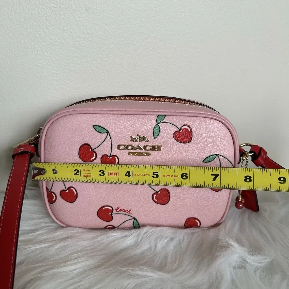 Coach Jamie Camera‎ Bag Pink Cherry Print Pebbled Leather Crossbody Excellent